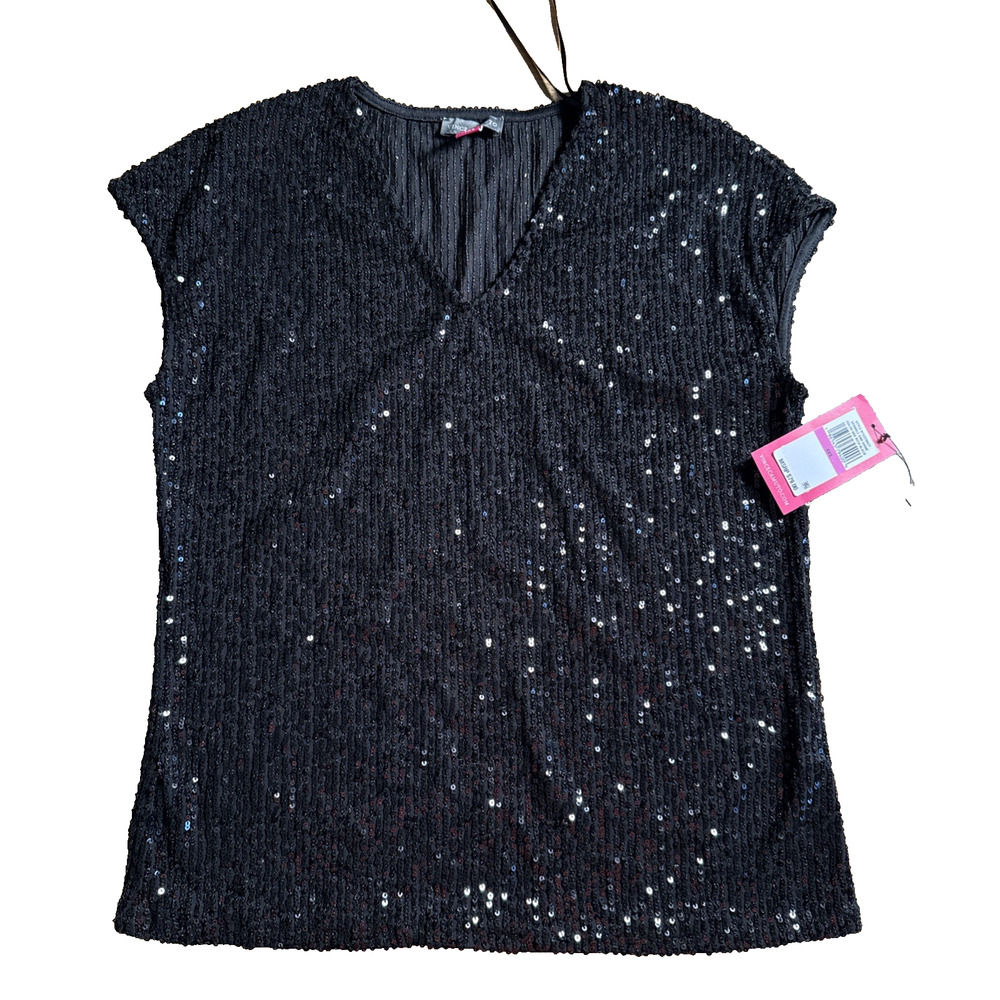 Vince Camuto Women's Black Sequins V-Neck Dolman Sleeve Blouse Party XXS RT79